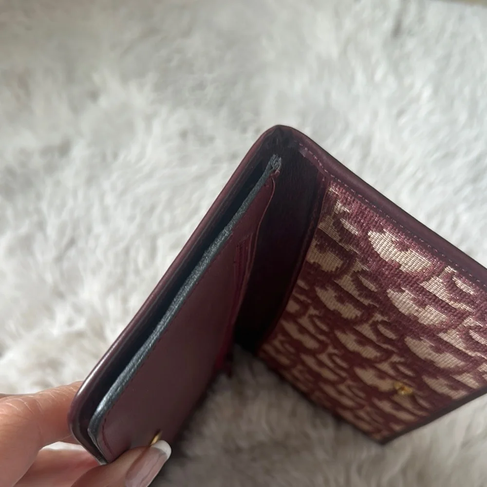 Dior Burgundy Wallet with Iconic Monogram Design
